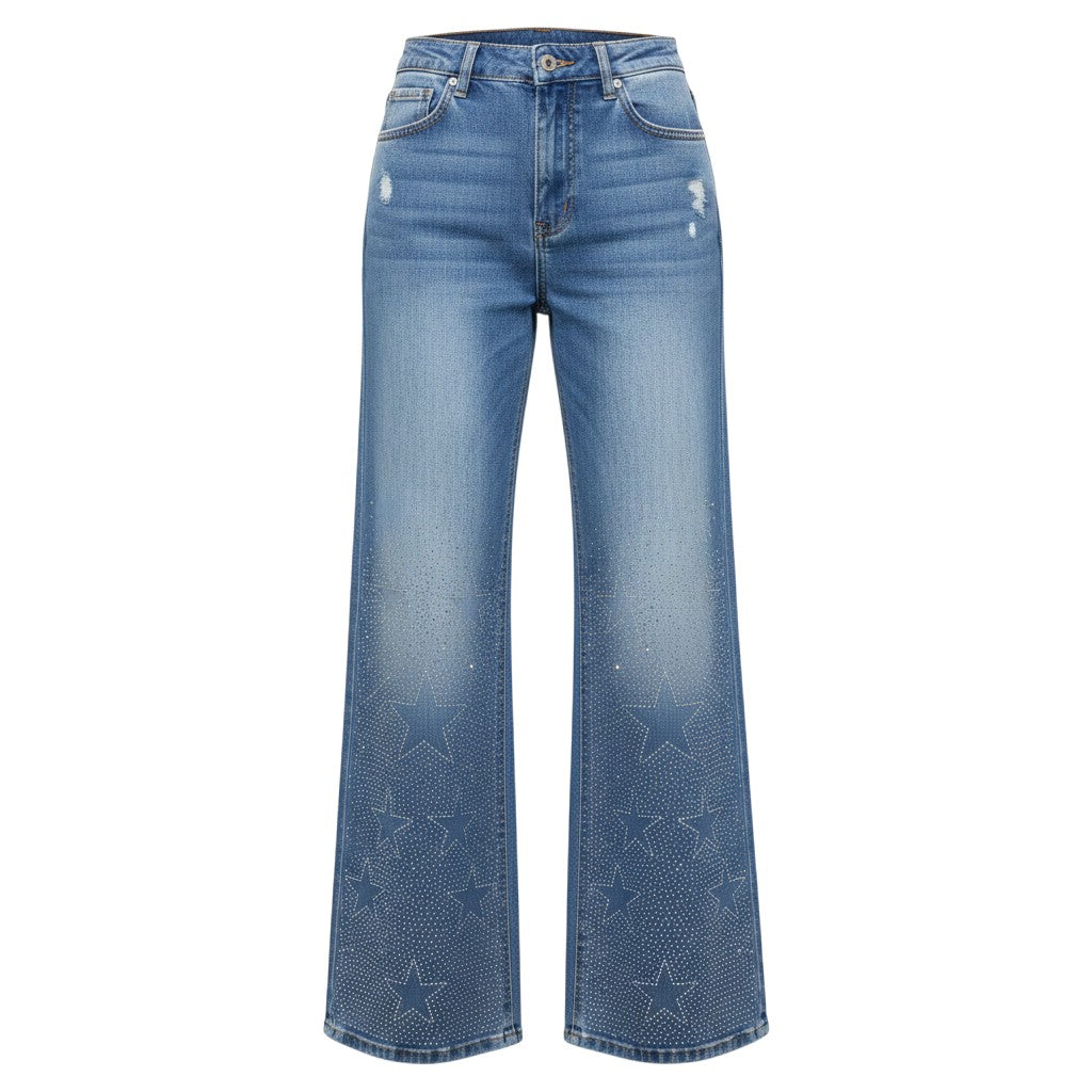 Rhinestone Star Wide-Leg Flare Jeans