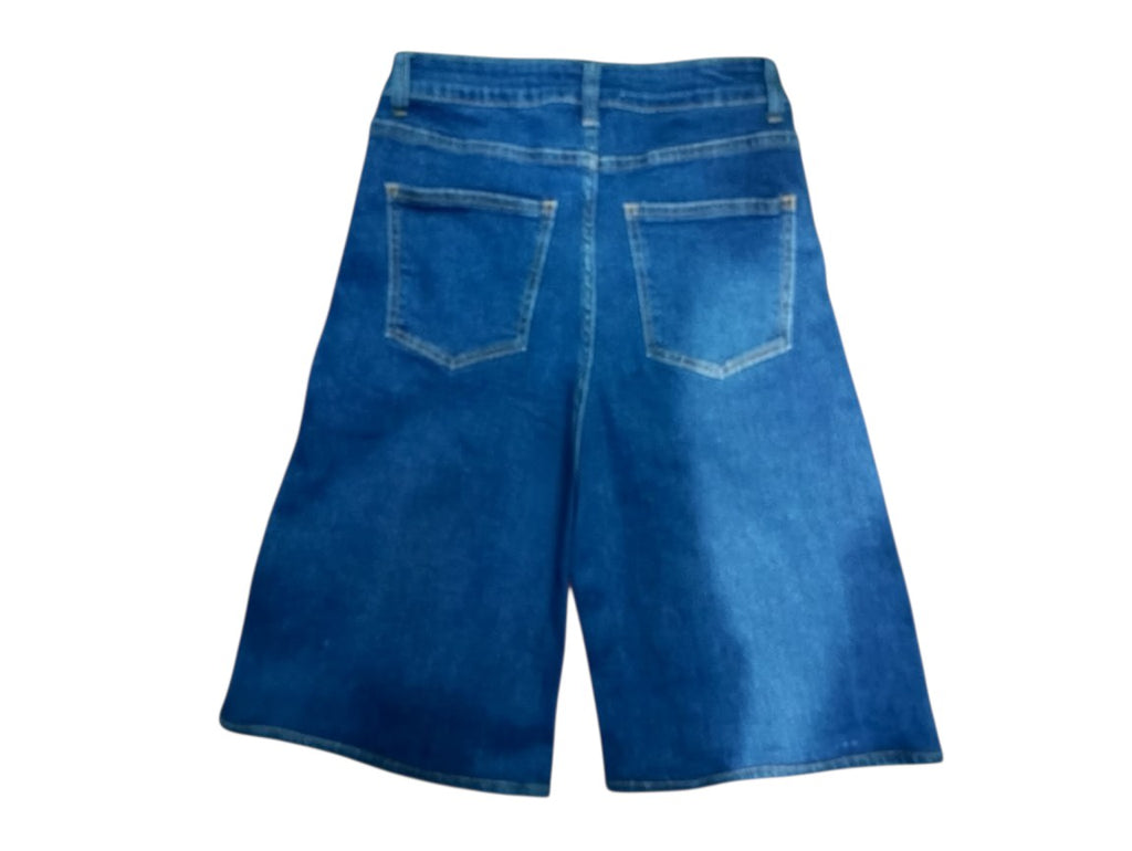 Blue Ripped Wide-Leg Denim Shorts