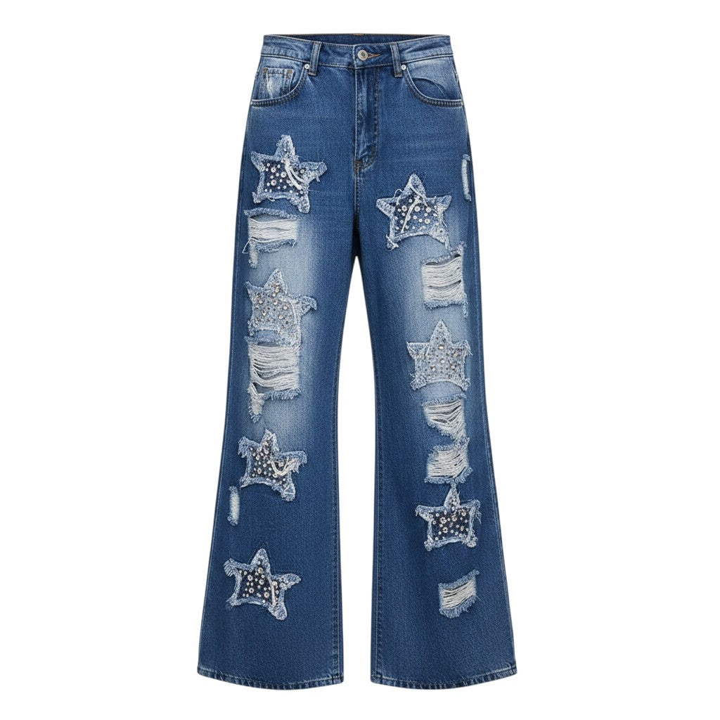 Star Patch Distressed Boyfriend Jeans