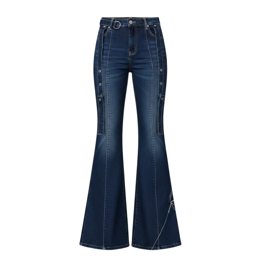 Eyelet Strap Bootcut Flare Jeans