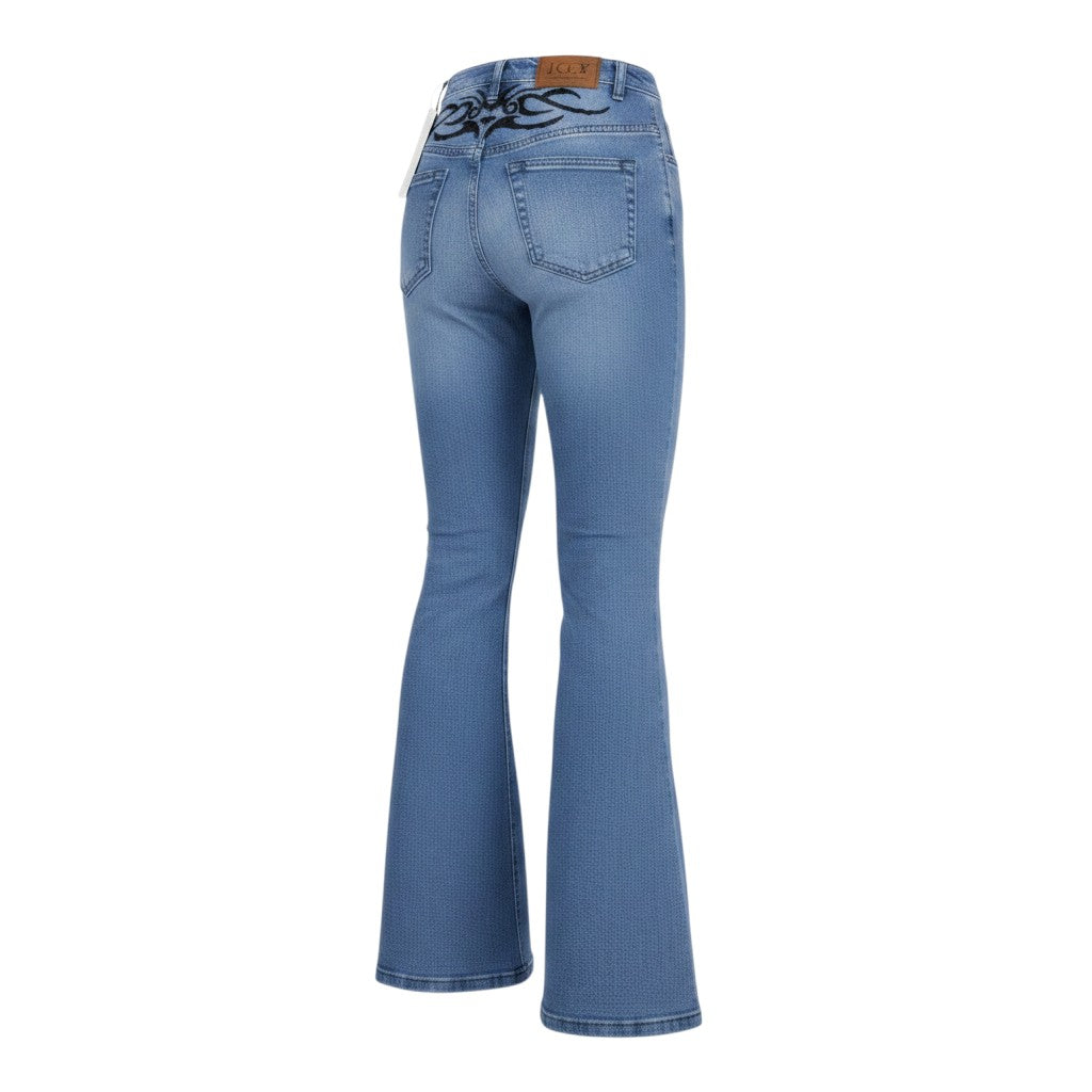 Tribal Print High-Waist Bootcut Jeans