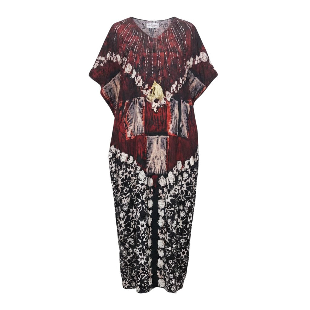 Burgundy Adire Long Bubu Gown
