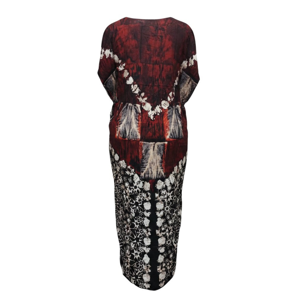 Burgundy Adire Long Bubu Gown