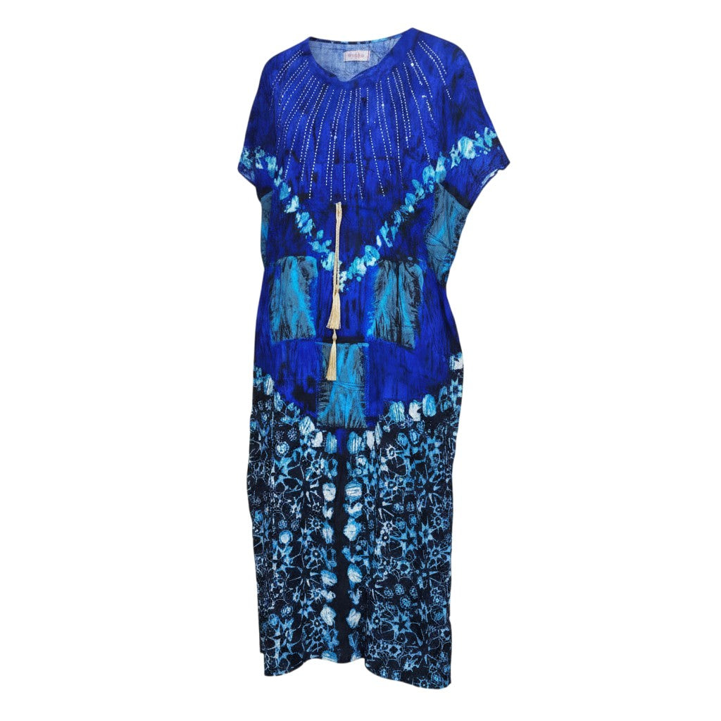 Royal Blue Adire Long Bubu Gown