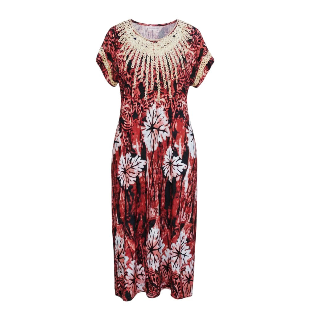Wine Adire Long Bubu Gown