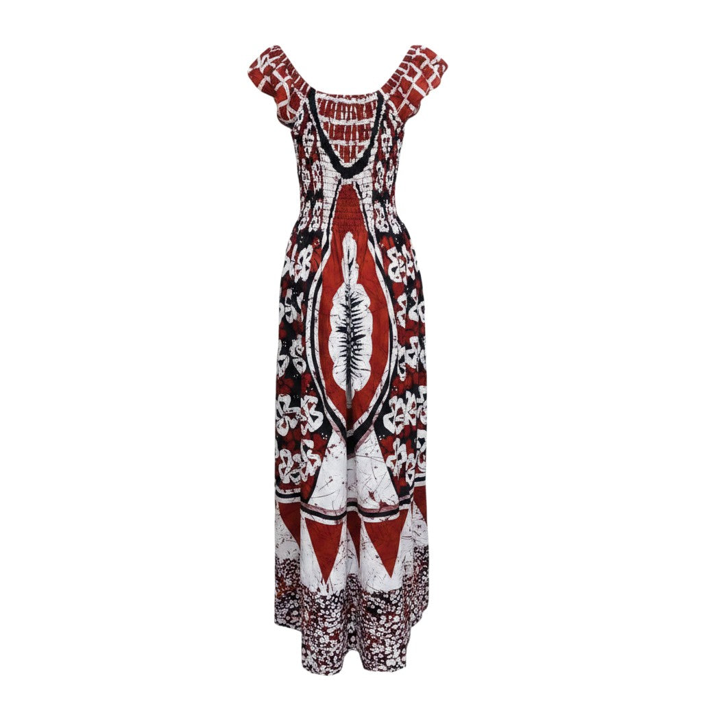 Red Adire Print Long Bubu Gown