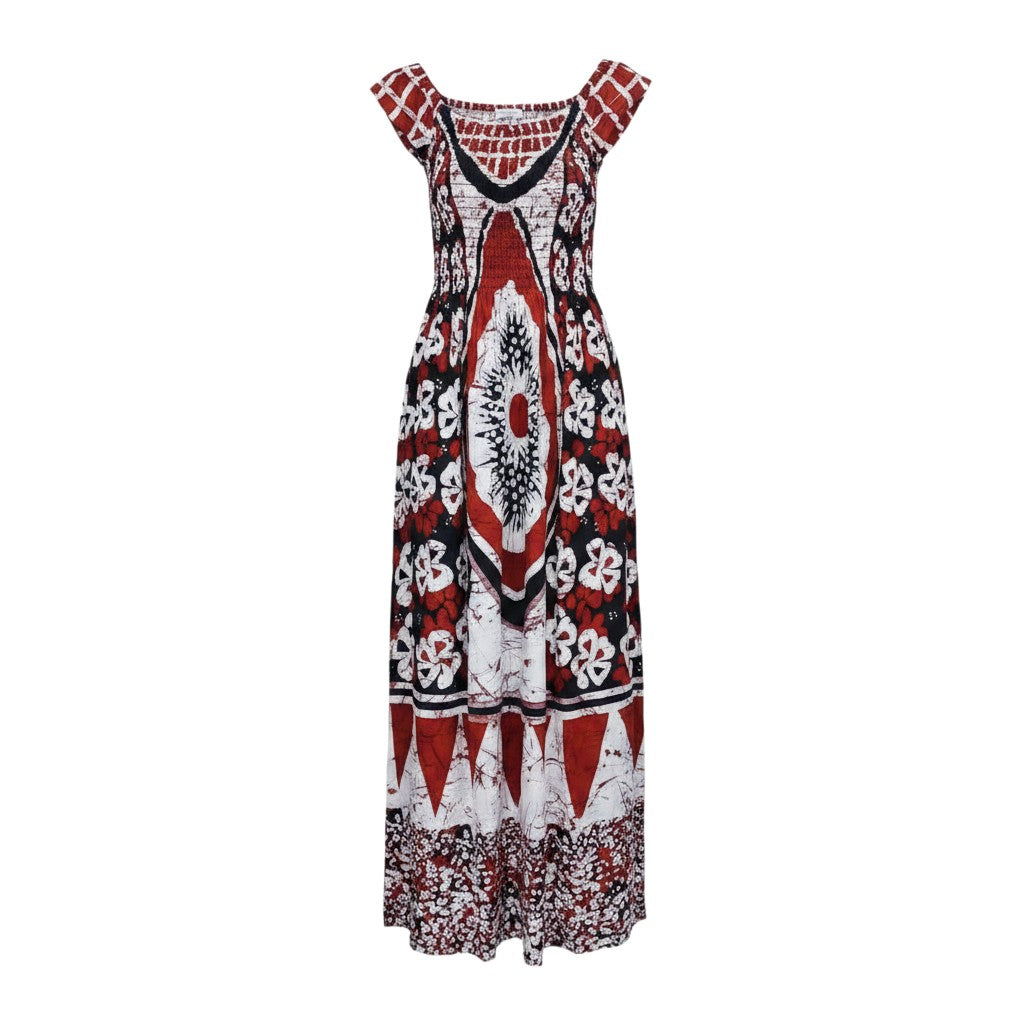 Red Adire Print Long Bubu Gown