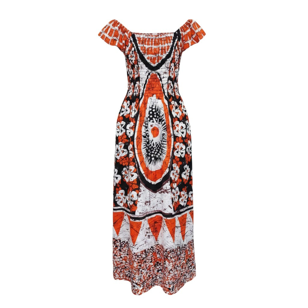 Orange Adire Print Long Bubu Gown