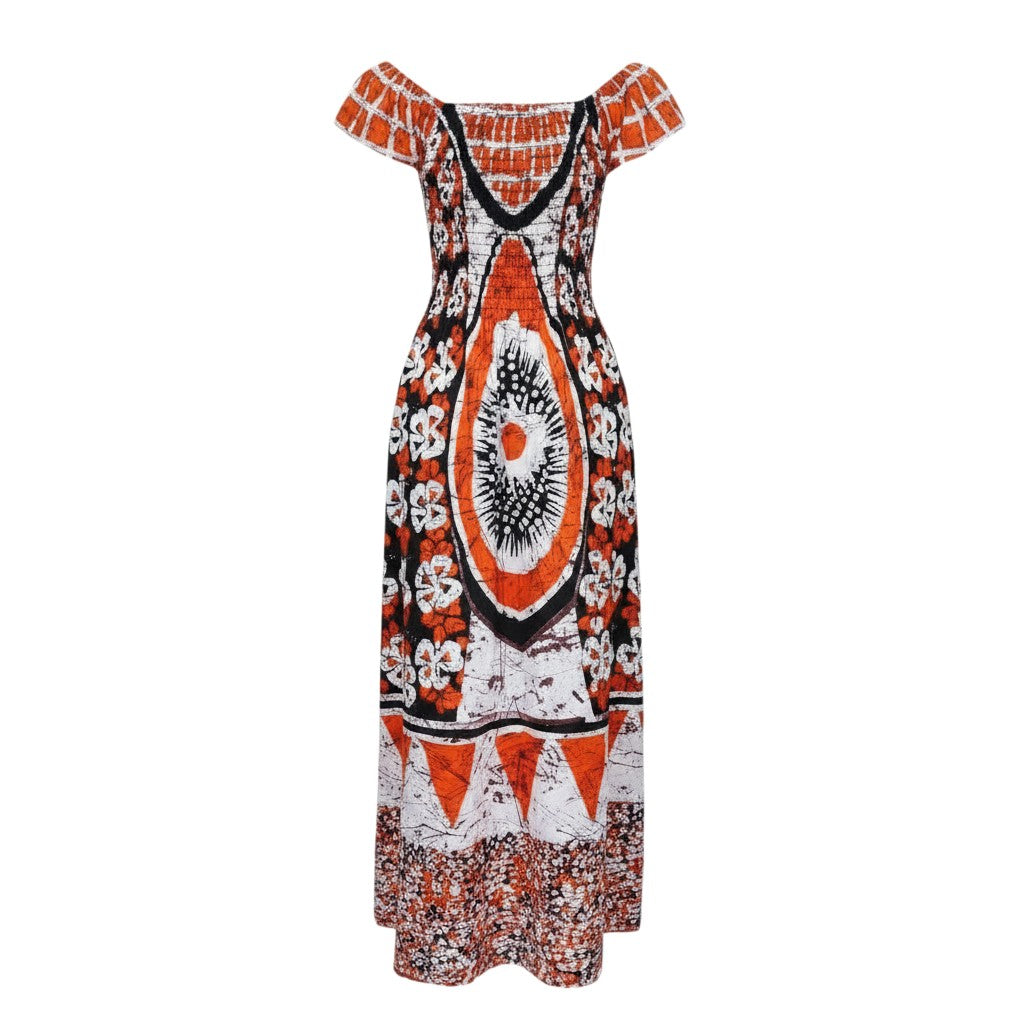 Orange Adire Print Long Bubu Gown