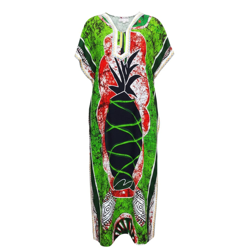 Green Adire Pineapple Print Long Bubu Gown