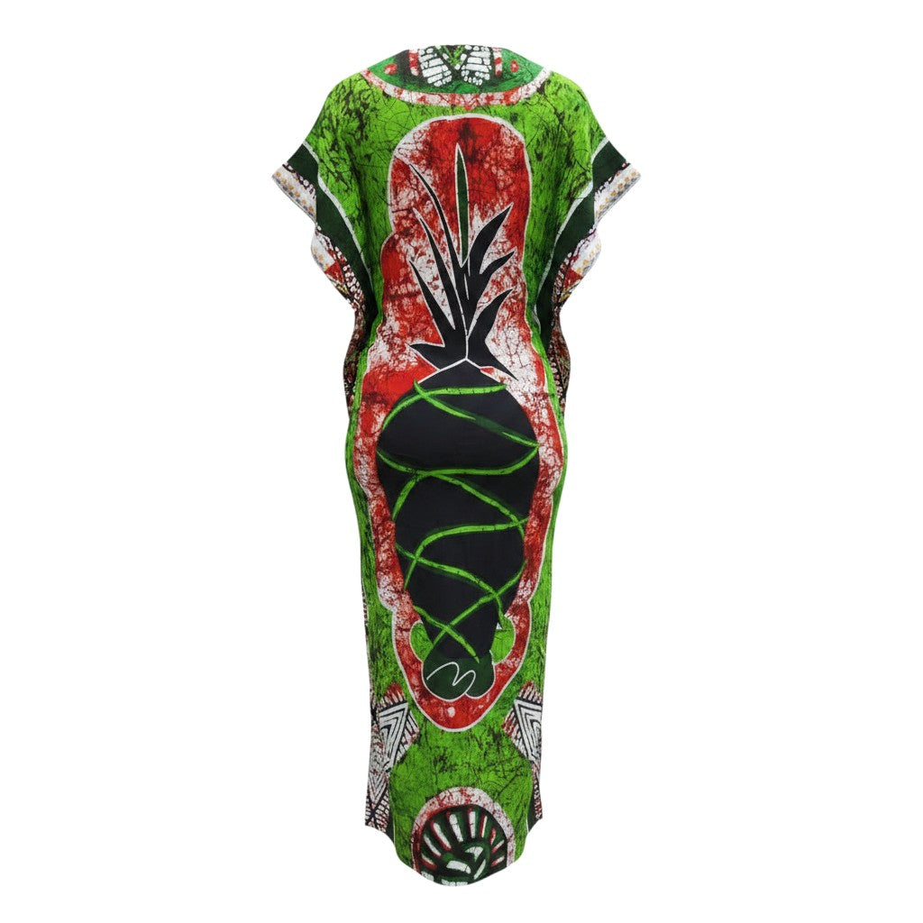 Green Adire Pineapple Print Long Bubu Gown