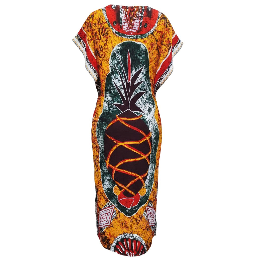 Yellow Adire Pineapple Print Long Bubu Gown