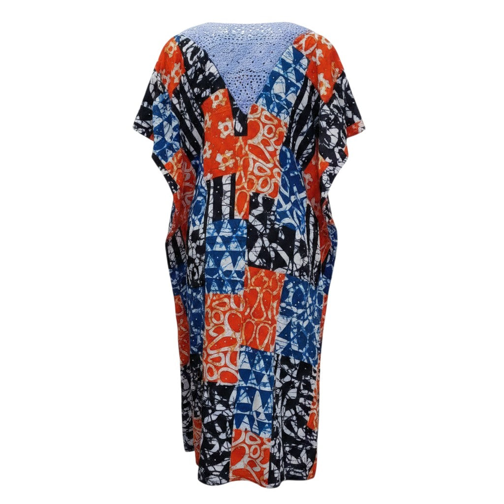 Blue-Orange Adire Patchwork 3/4 Bubu Gown