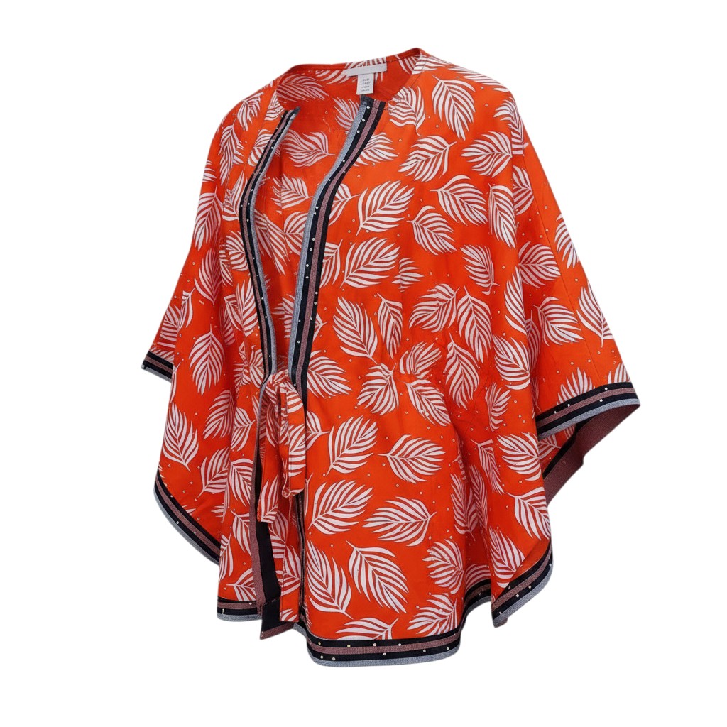 Orange Leaf Print Adire Shirt