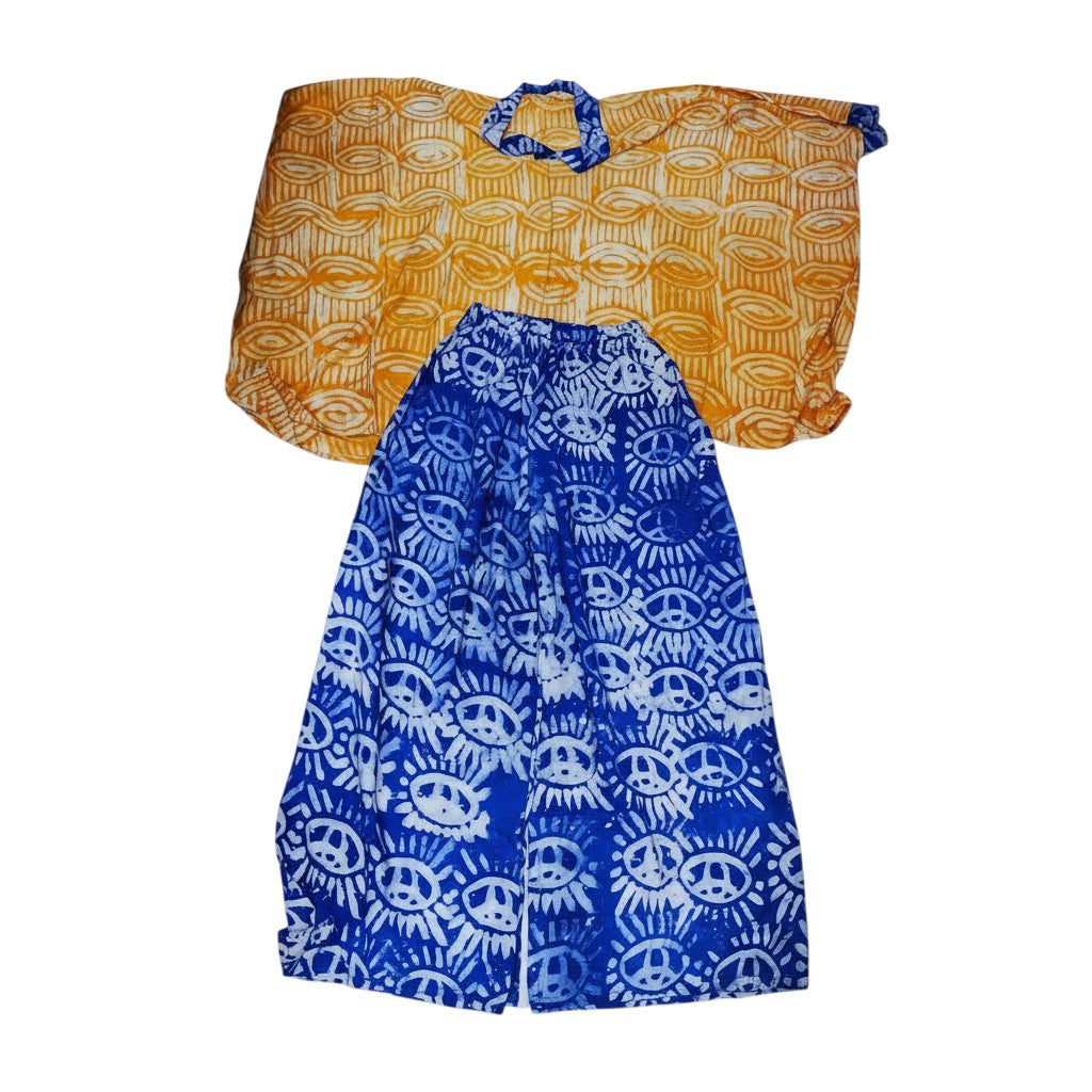 Gold Blue Adire Shirt and Trouser Set