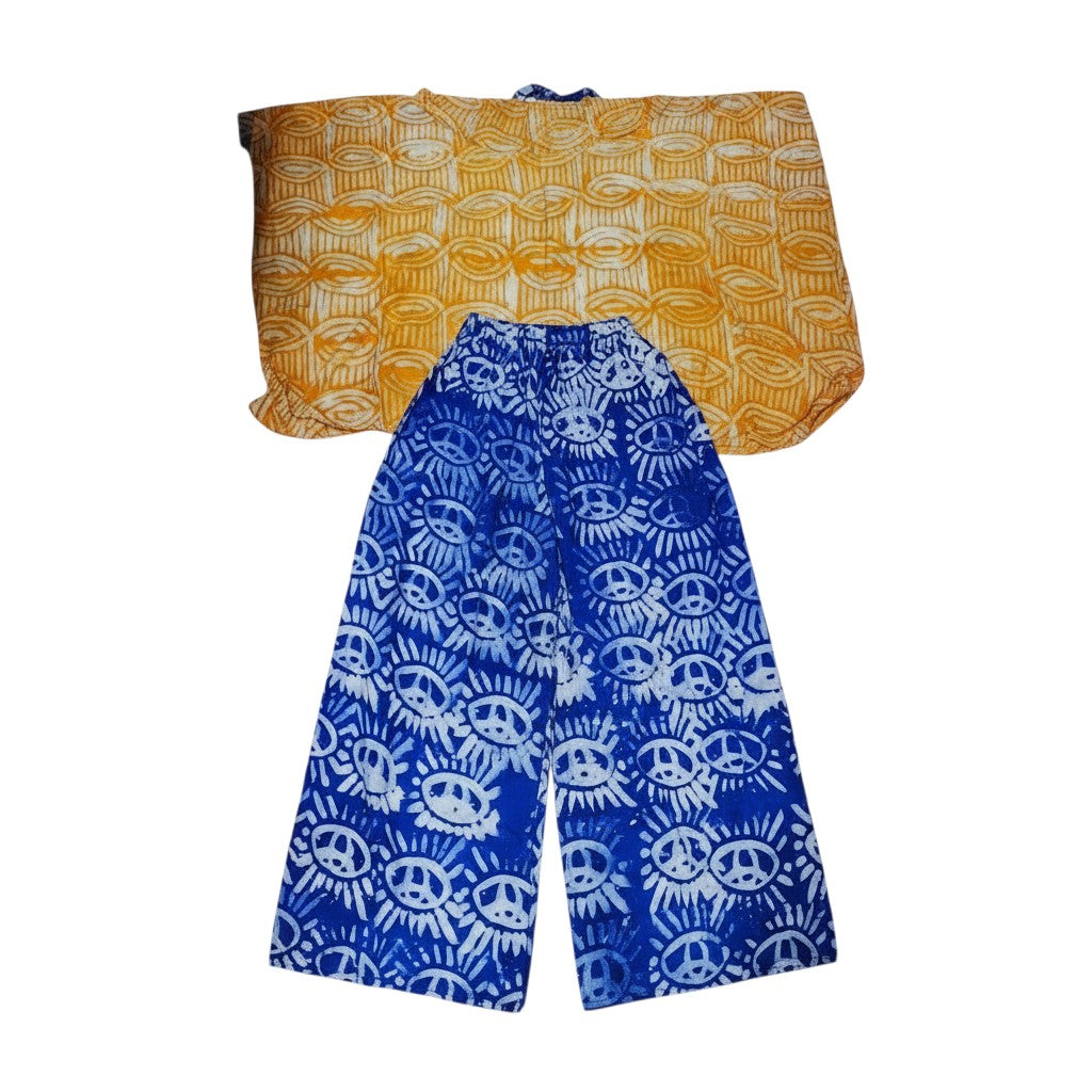 Gold Blue Adire Shirt and Trouser Set