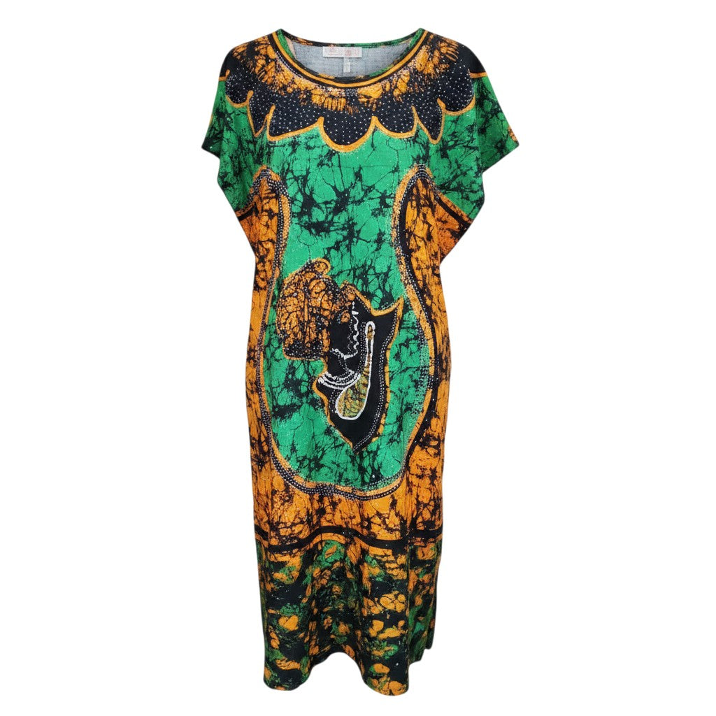 Green Gold Adire African Queen 3/4 Bubu Gown