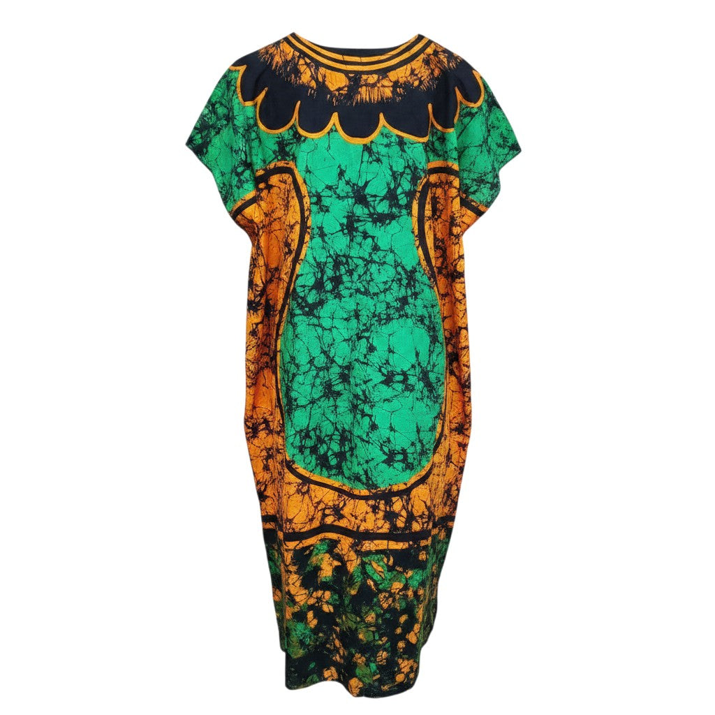 Green Gold Adire African Queen 3/4 Bubu Gown