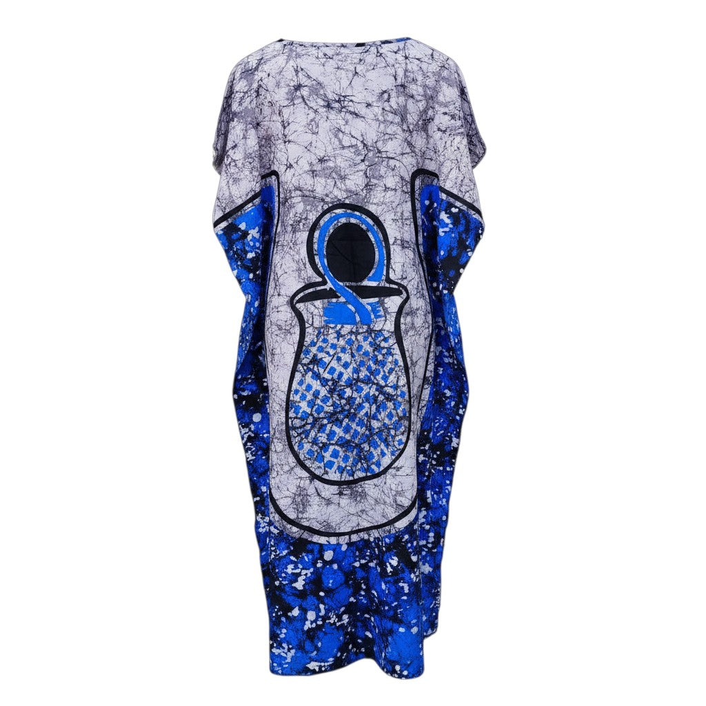 Blue White Crackle Batik 3/4 Bubu Gown