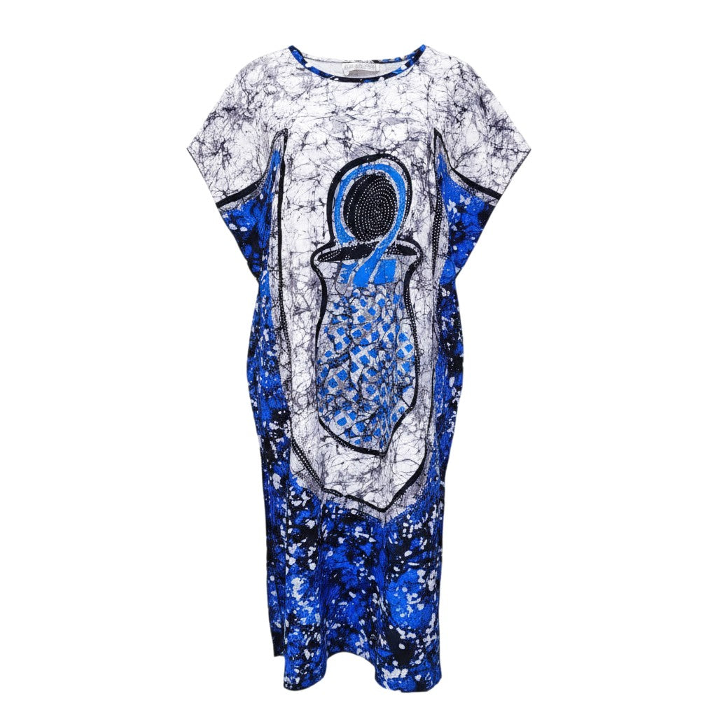 Blue White Crackle Batik 3/4 Bubu Gown