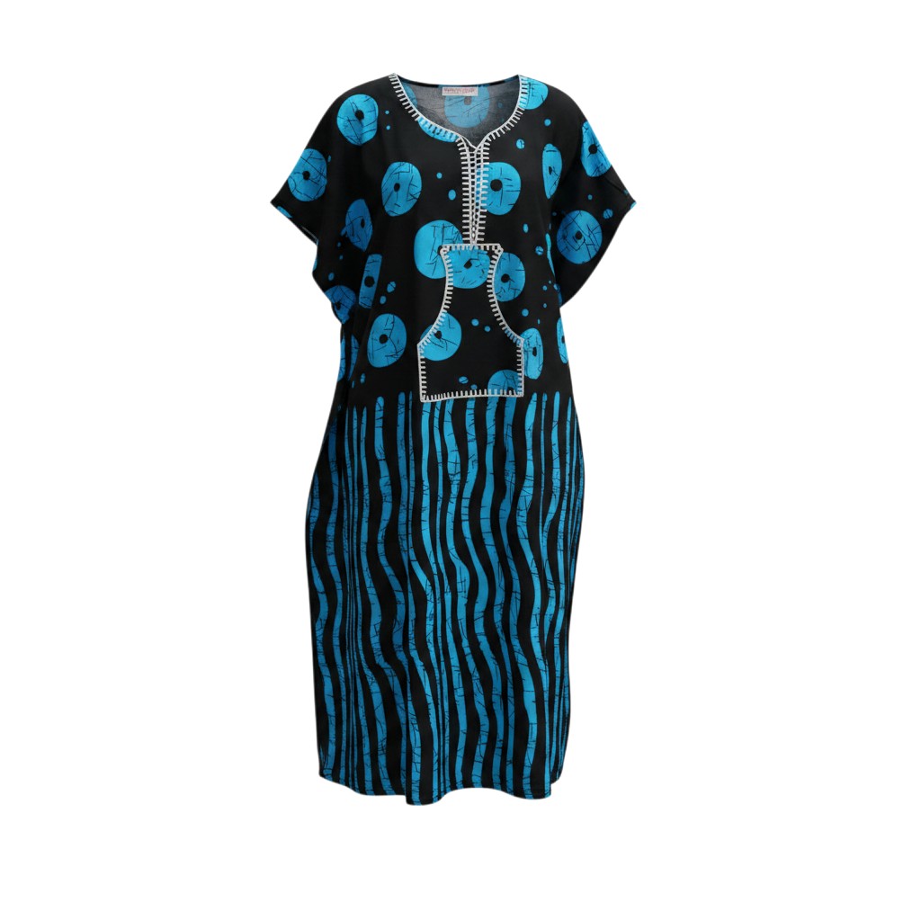 Navy Cyan Adire Print Bubu Gown