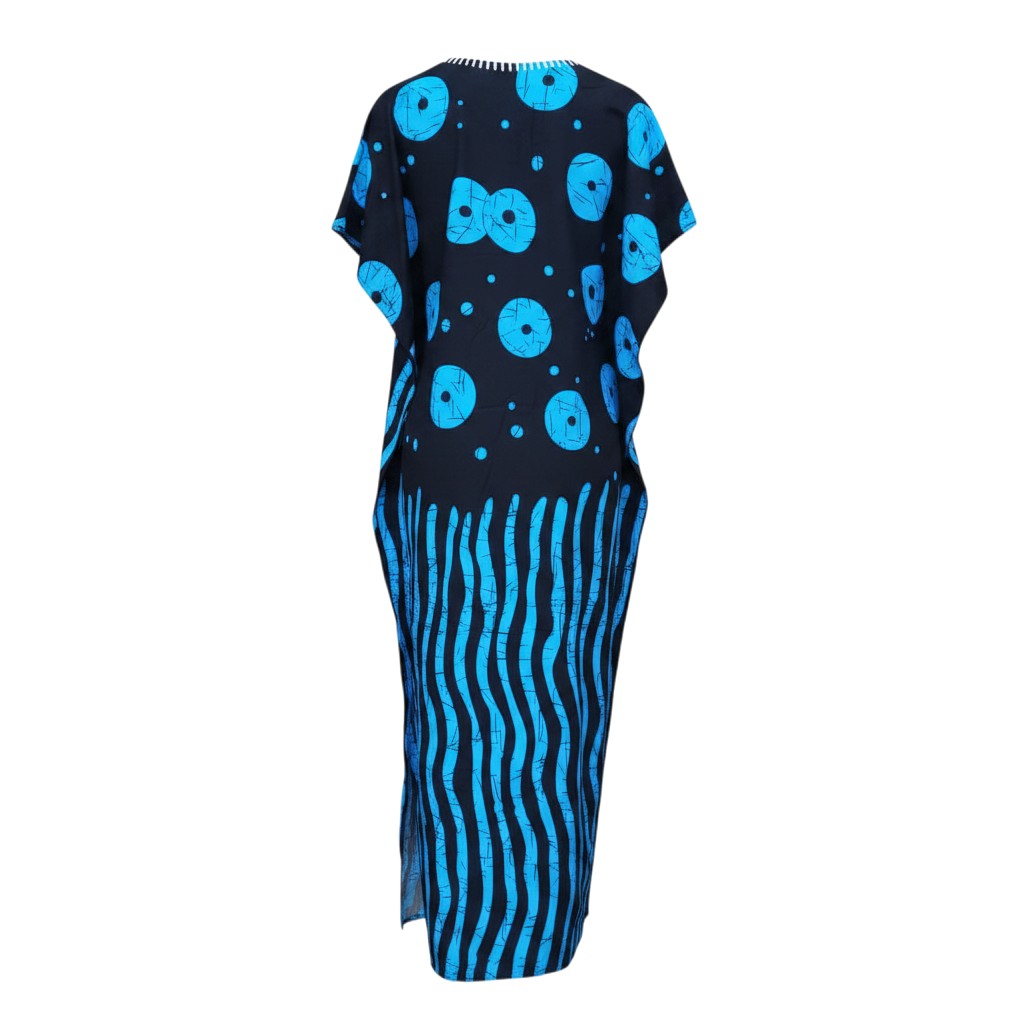 Navy Cyan Adire Print Bubu Gown