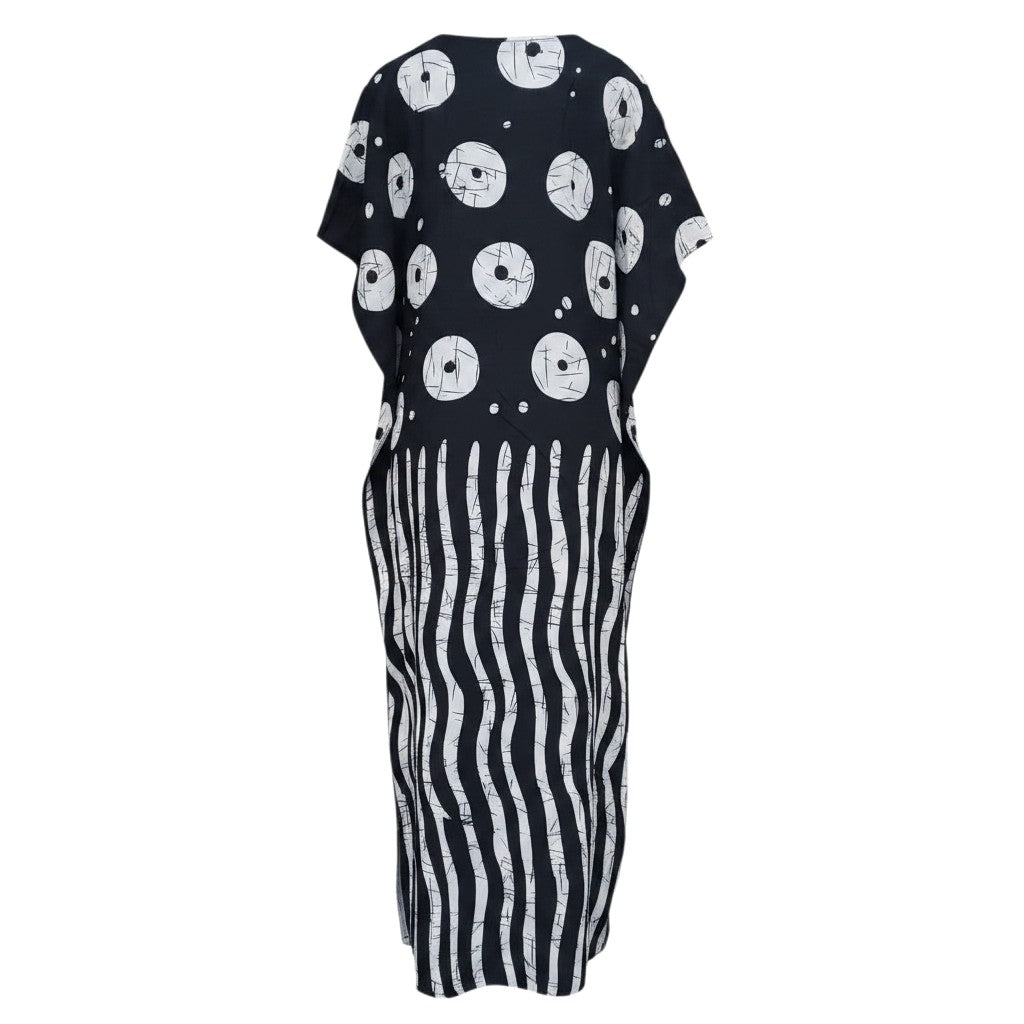 Black White Adire Print Long Bubu Gown