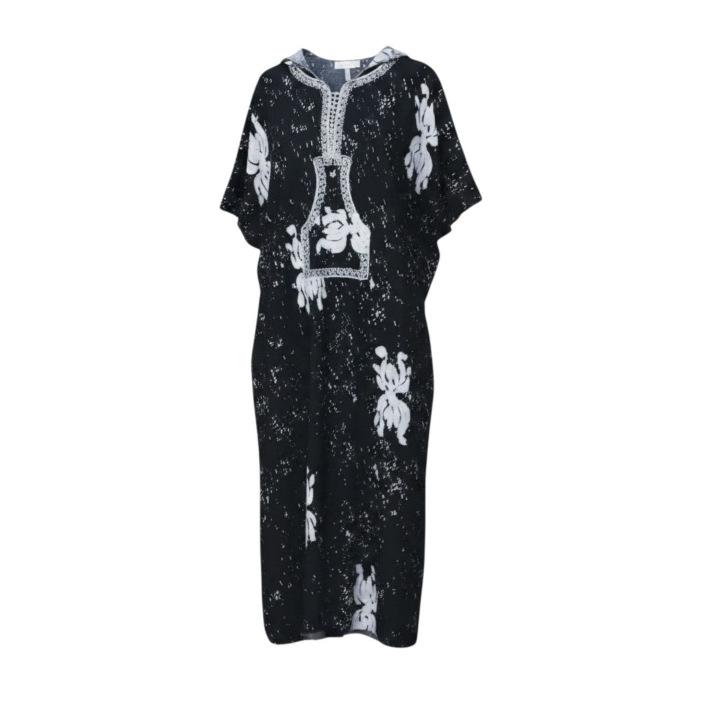 Black Adire Floral Hooded Long Bubu Gown