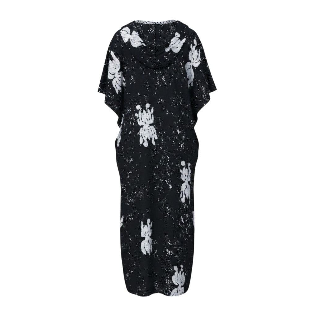 Black Adire Floral Hooded Long Bubu Gown