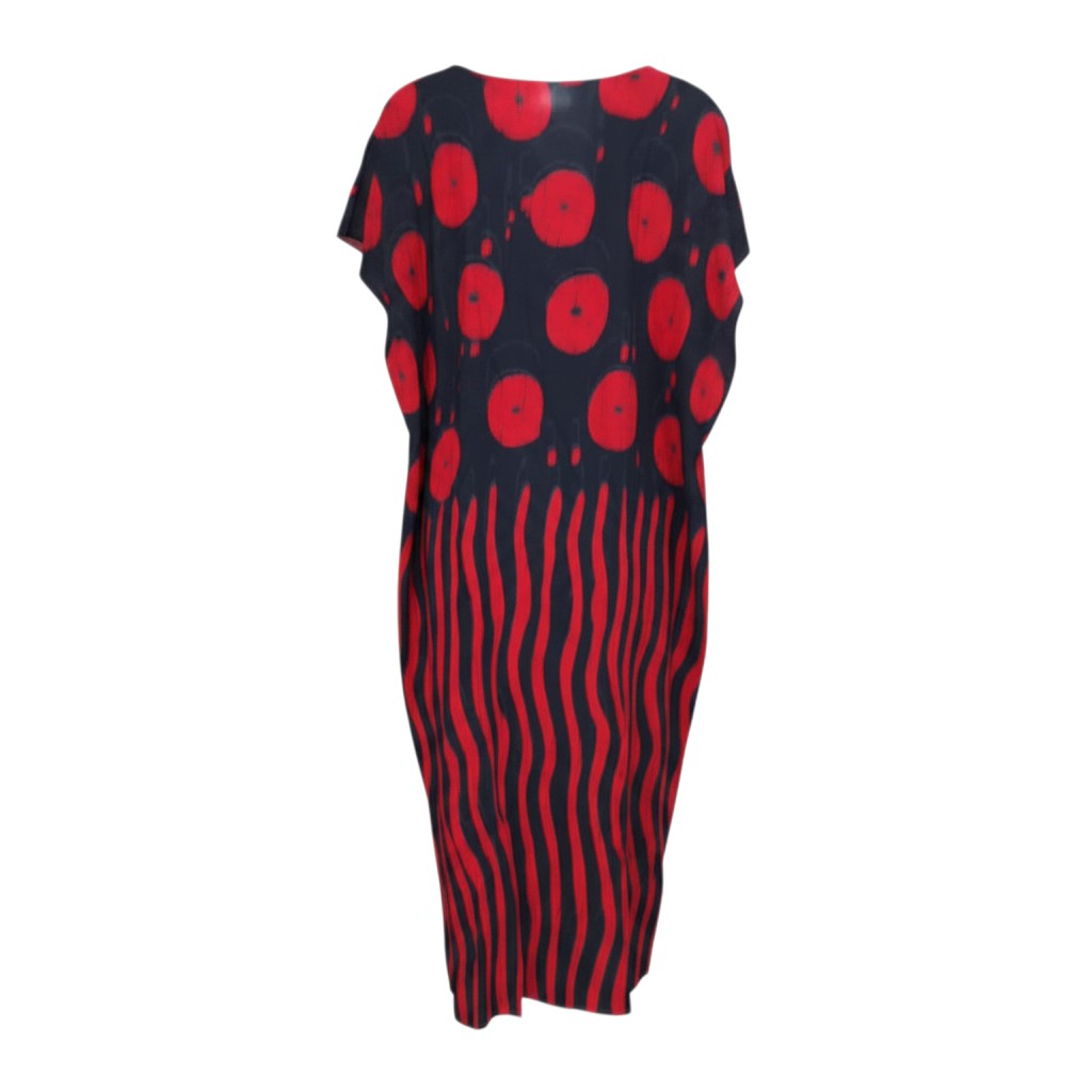 Navy Red Adire Print Long Bubu Gown