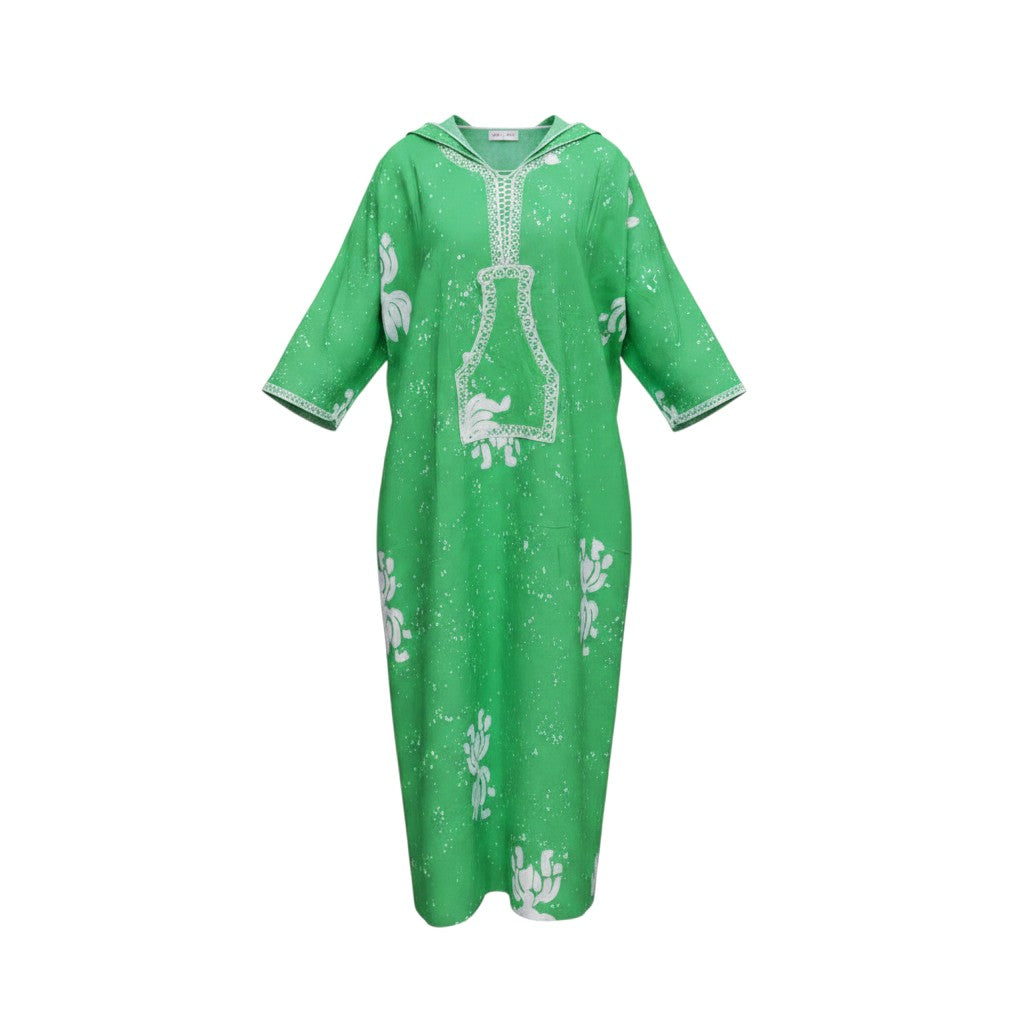 Green Adire Floral Hooded Long Bubu Gown