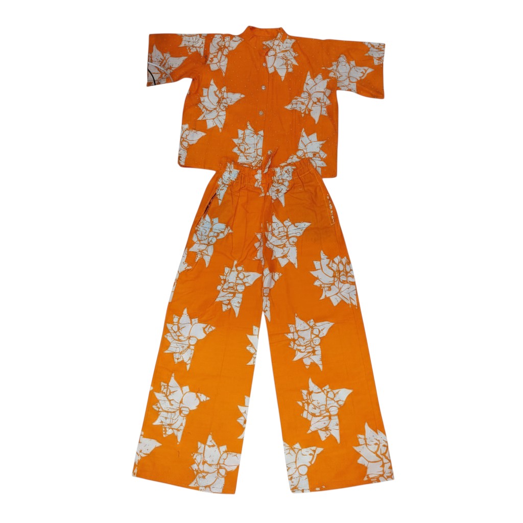 Orange Adire Floral Shirt and Trouser Set