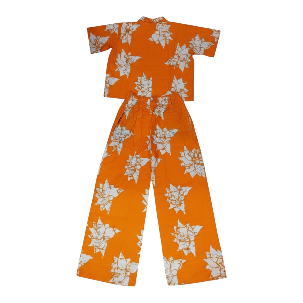 Orange Adire Floral Shirt and Trouser Set