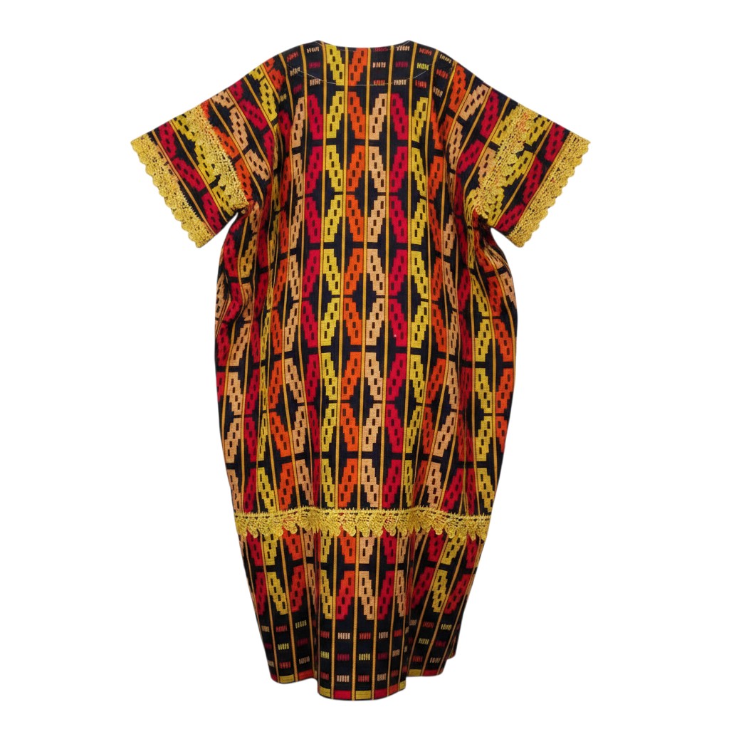 Kente Stripe Print & Gold Lace 3/4 Bubu Gown