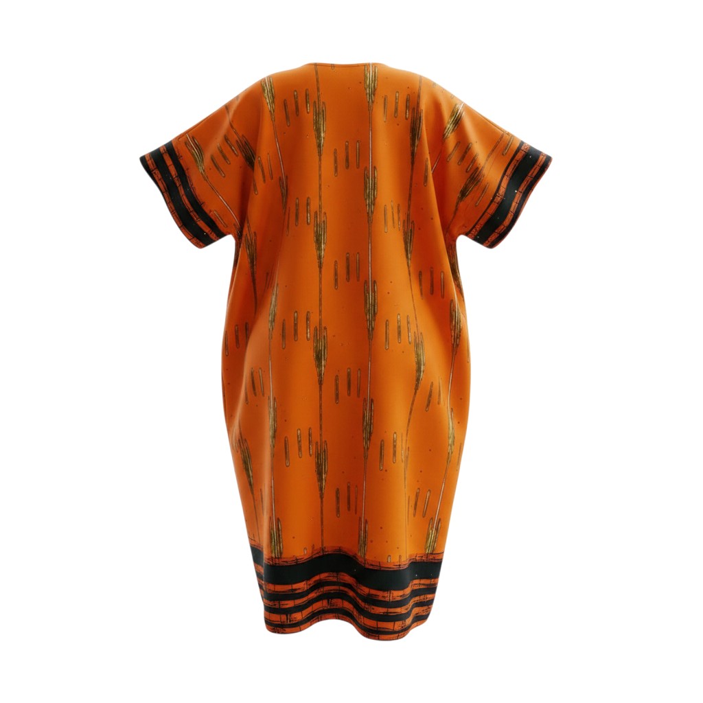 Orange Aso-Oke Stripe 3/4 Bubu Gown