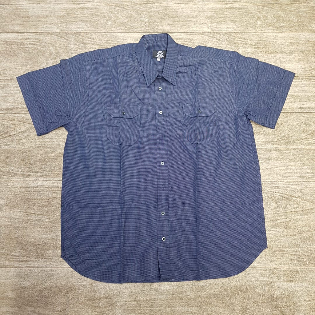 Navy Blue Micro-Check Short-Sleeved Shirt