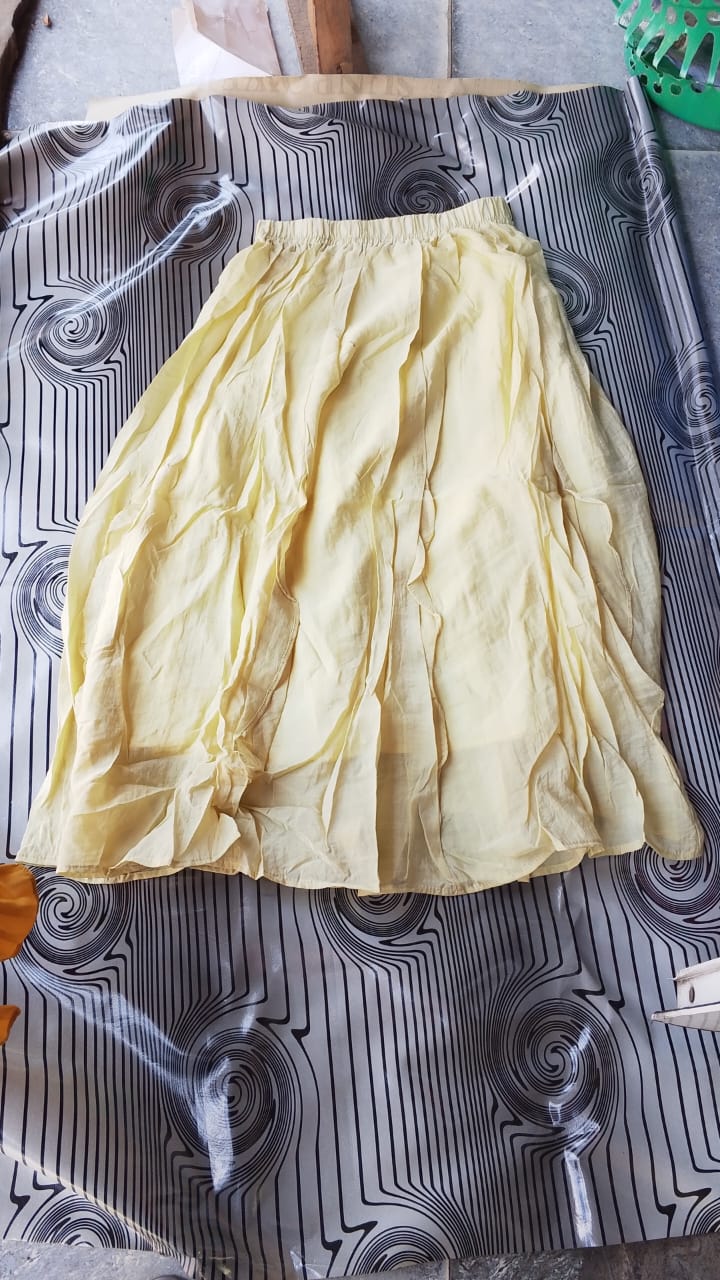 Butter Yellow Flowy Gathered Midi Skirt