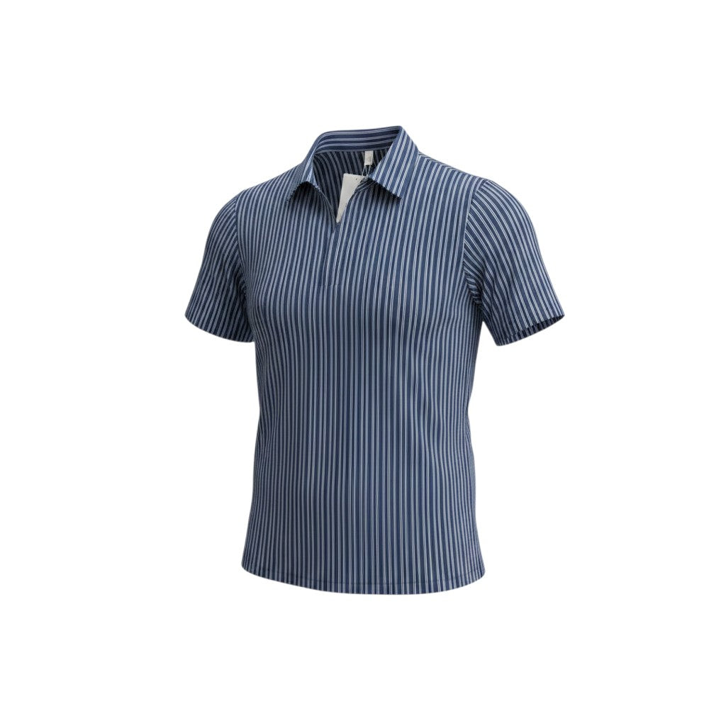 Navy Pinstripe Zip Polo Shirt