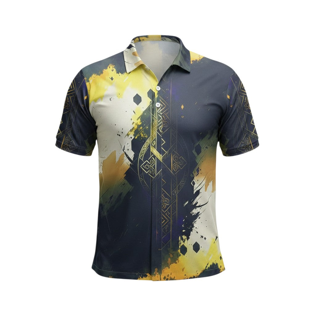 Gold Tribal Splash Print Short-Sleeved Shirt