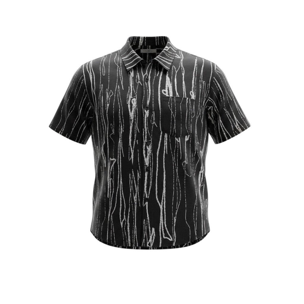 Black Abstract Line Art Short-Sleeved Shirt