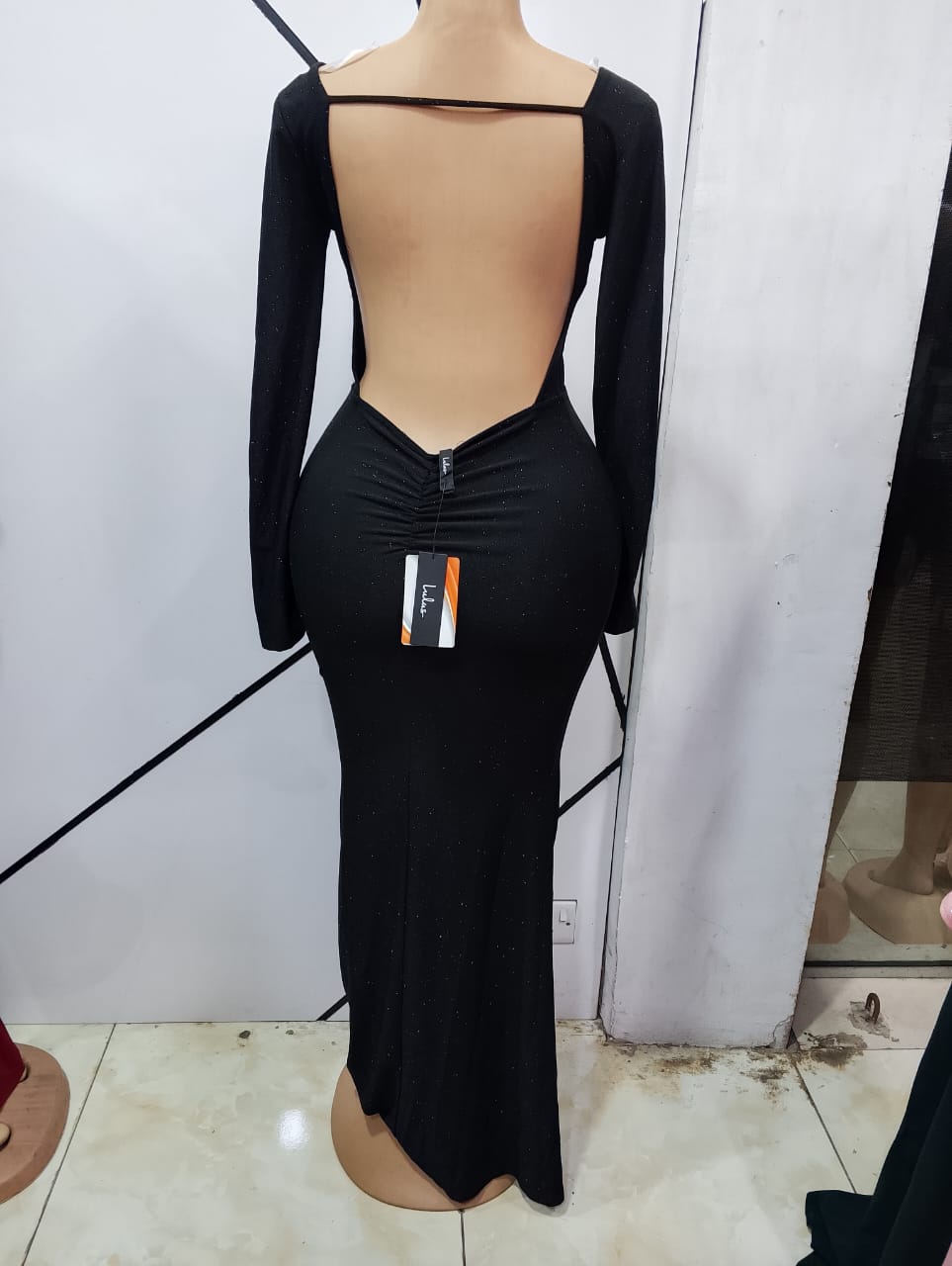 Black Glitter Open Back Maxi Gown