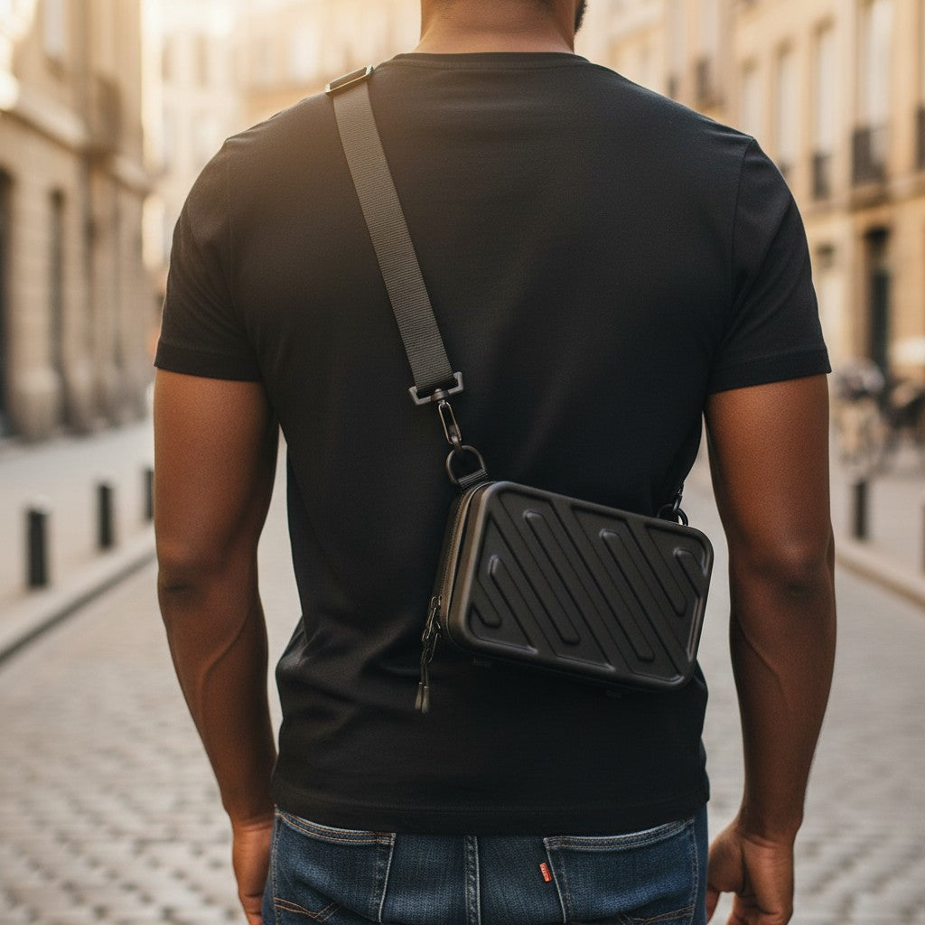 Black Hard-Shell Structured Crossbody Bag