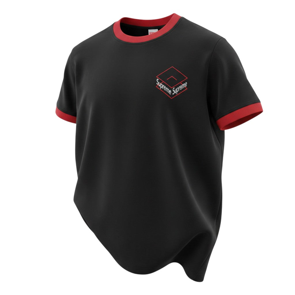 Men's Black Red Trim Graphic Ringer Tee - Ghost Mannequin