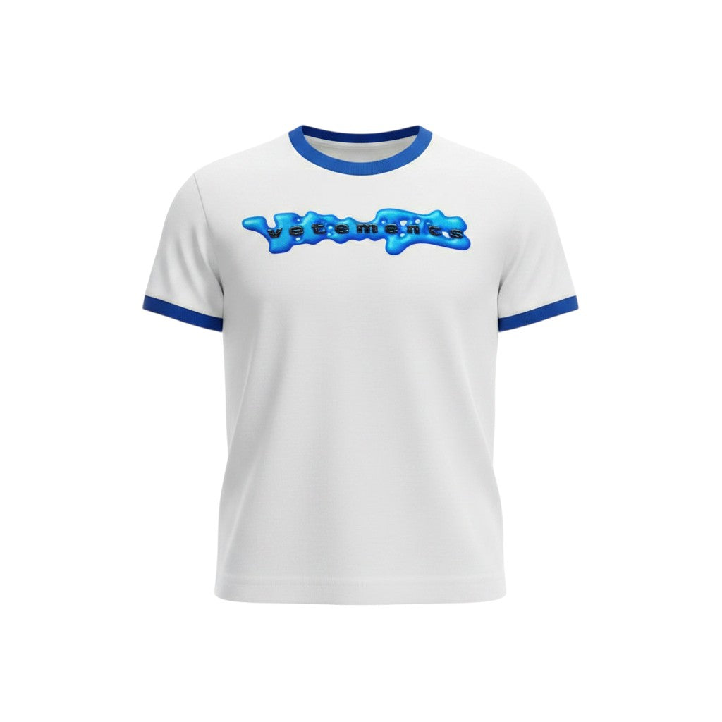 Men's White Blue Trim Graphic Ringer Tee - Ghost Mannequin