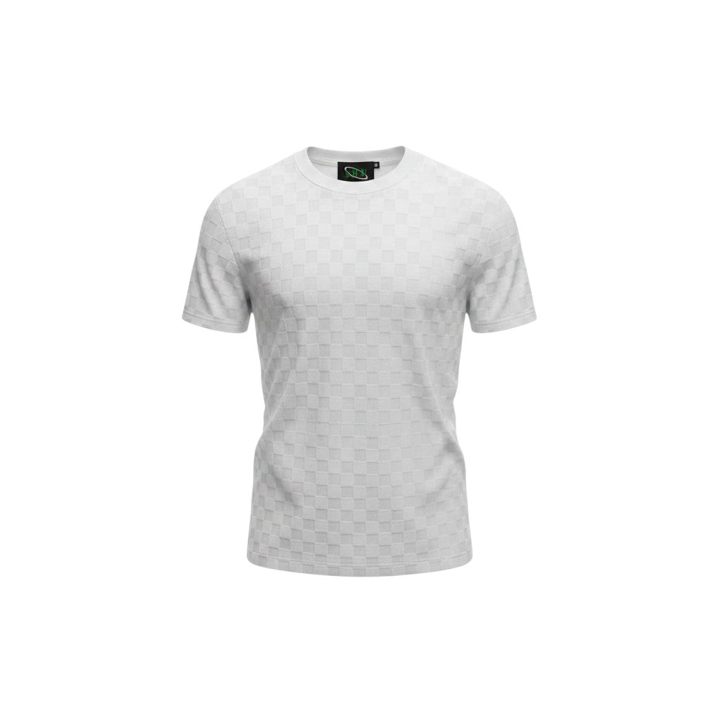 Men's Cream All-Over Checker Textured Crew Neck Tee - Ghost Mannequin