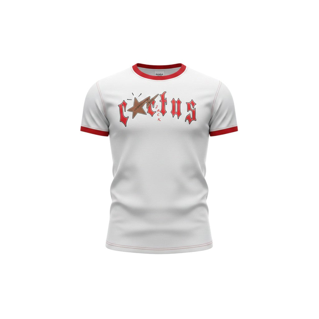 Men's Cream Red Trim Star Gothic Graphic Ringer Tee - Ghost Mannequin