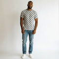Men's Grey White All-Over Checkerboard Crew Neck Tee - Model Shot