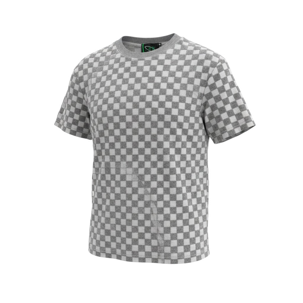 Men's Grey White All-Over Checkerboard Crew Neck Tee - Ghost Mannequin