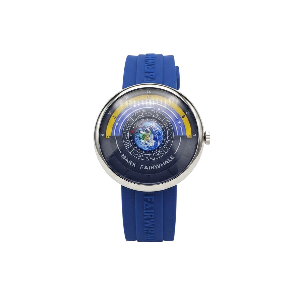 Cosmic Earth Zodiac Dial Watch with Blue Silicone Strap