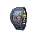 Skeleton Chronograph Watch with Black Strap & Yellow Accents